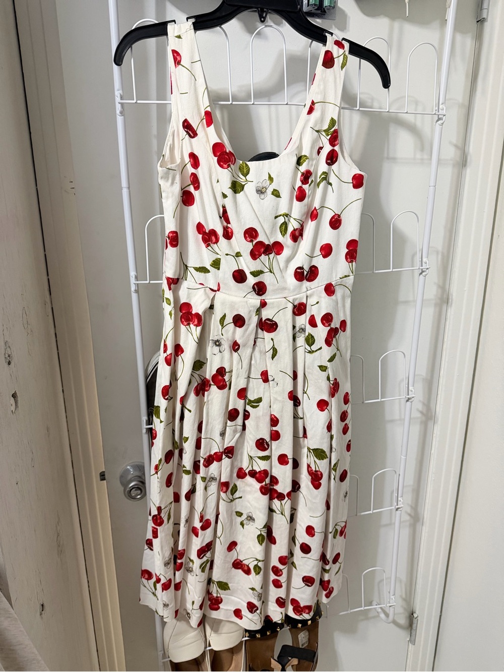 Leslie Fay White Dress with Red Polka Accent